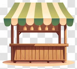 Wooden Market Stall - Wooden Market Stall With Striped Canopy Transparent PNG