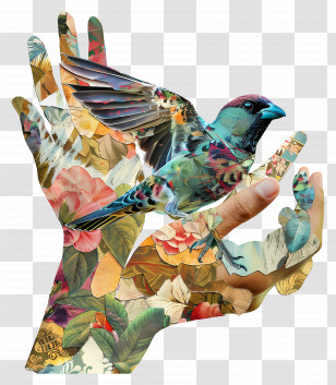 Hands - Colorful Bird In Hand Art Transparent PNG