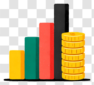 Bar Chart With Coin - Colorful Bar Chart With Coins Transparent PNG