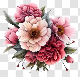 Hand Drawn Elegant Flower Arrangement - Elegant Pink Peony Floral Bouquet Transparent PNG