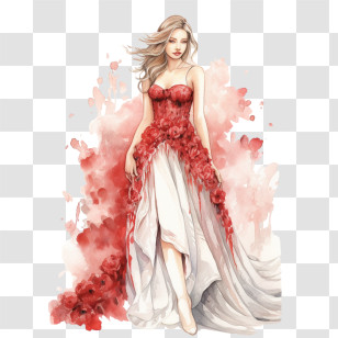 Wedding Dress - Red Elegant Gown Illustration Design Transparent PNG