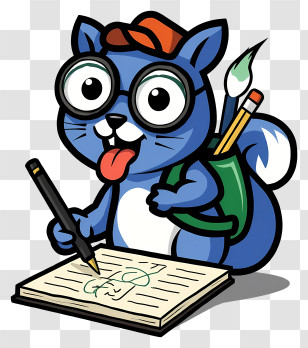 Cartoon Squirrel Student - Playful Blue Squirrel Sketching Transparent PNG