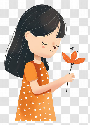 Girl Holding Flower - Adorable Girl Holding A Flower In Cartoon Style Transparent PNG