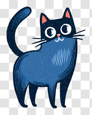 Cat Icon - Blue Cartoon Cat With Whiskers Transparent PNG