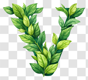 Green Leafy Letter V - Leafy Letter V Design Transparent PNG