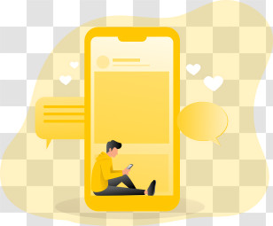 Chat - Person Sitting With Smartphone In Yellow Background Transparent PNG