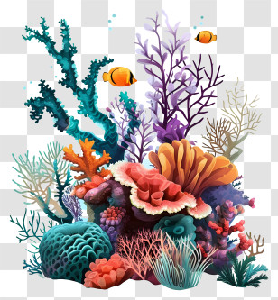 Colorful Coral Reef - Vibrant Coral Reef With Clownfish Transparent PNG
