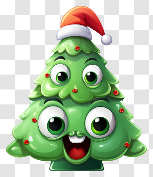 Cartoon Christmas Tree - Adorable Cartoon Christmas Tree With Santa Hat Transparent PNG