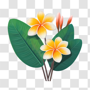 Frangipani Flower - Tropical Flower Bunch With Green Stems Transparent PNG