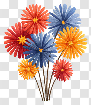 Fourth Of July Fireworks - Bouquet Of Colorful Flowers Transparent PNG