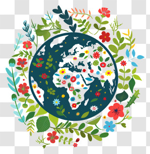 Earth Day - Earth Surrounded By Flowers Transparent PNG