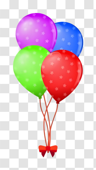 Balloons - Set Of Colorful Star-Patterned Balloons With Ribbons Transparent PNG