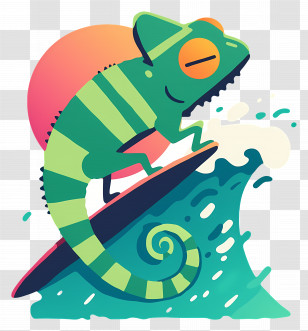 Chameleon Surfing On Waves - Chameleon Surfing A Wave Transparent PNG