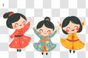 Mid Autumn Festival - Happy Children In Traditional Clothing Transparent PNG