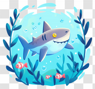 Cute Shark - Cartoon Shark In Underwater Scene Transparent PNG