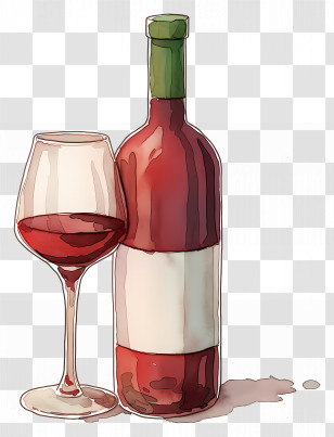 Wine Glass - Red Wine Bottle And Glass Illustration Transparent PNG