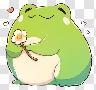 Kawaii Frog - Green Cartoon Frog With Flower Transparent PNG