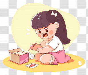 Cute Girl - Girl Drawing With Box And Paper Transparent PNG
