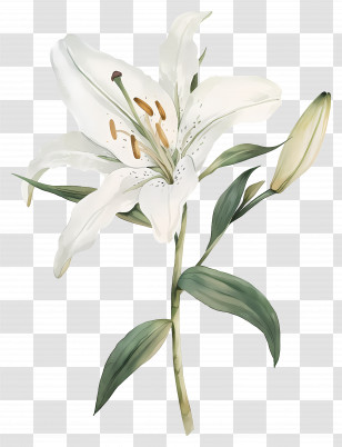 Lily Flower - White Lily Flower Botanical Illustration Transparent PNG