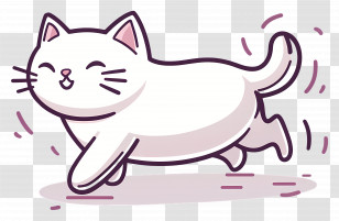Cute Cat - White Cartoon Cat Running Transparent PNG