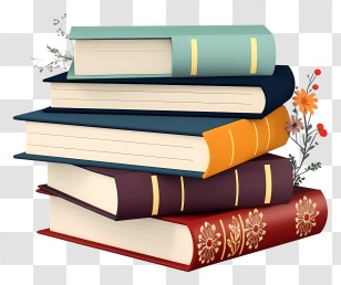 Books - Decorative Stack Of Books With Floral Design Transparent PNG