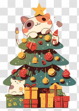 Christmas Cat - Playful Cats With A Festive Christmas Tree Transparent PNG