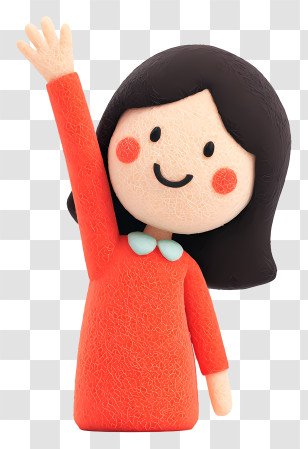 Happy Woman With Raised Hand - Happy Girl Cartoon Waving Transparent PNG