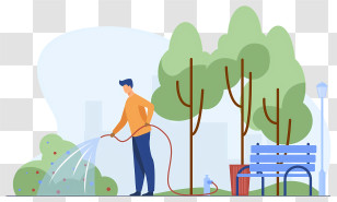 Lawn Care - Man Watering Plants In Park Transparent PNG