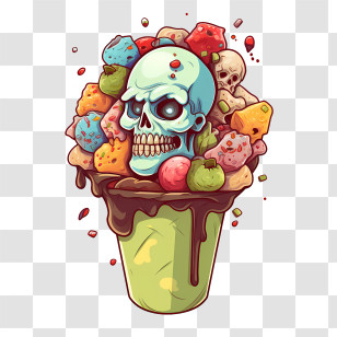 Zombie Ice Cream - Spooky Skull Ice Cream Cone Transparent PNG