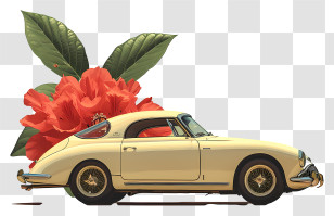 White Car - Vintage Car With Flower Decoration Transparent PNG