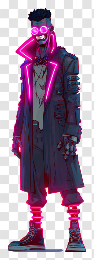 Neon Cyberpunk Vampire - Glowing Neon Cyberpunk Man Transparent PNG