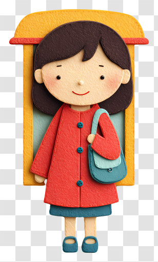 Girl Student At Bus Stop - Paper-cut Girl With Bag Transparent PNG