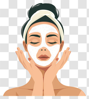 Woman Applying Mask - Illustration Of Woman With Skincare Facial Mask Transparent PNG