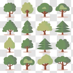 Landscape - Illustrated Variety Of Cartoon Trees Transparent PNG