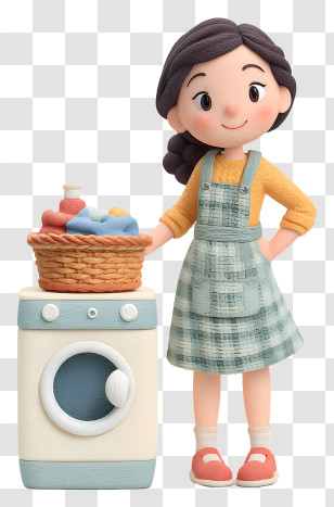 Girl Doing Laundry - Girl Doing Laundry With Washing Machine Transparent PNG