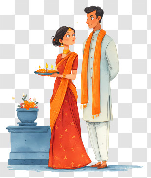 Karwa Chauth - Traditional Couple Celebrating Diwali Transparent PNG