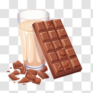 Milk Chocolate - Chocolate Bar With Glass Of Milk Transparent PNG