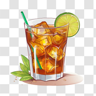 Ice Tea - Refreshing Glass Of Iced Tea With Lime Slice Transparent PNG