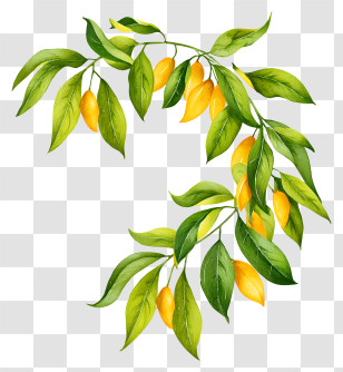 Mango Leaf Garland - Branch With Yellow Fruits Transparent PNG