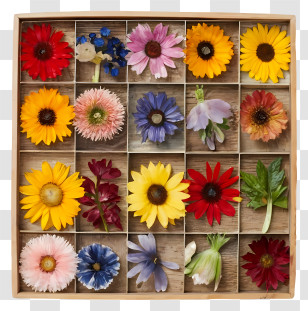 Wooden Box - Box Of Colorful Flowers Transparent PNG