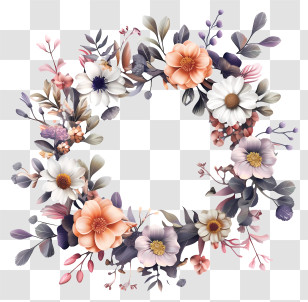 Flower Wreath - Floral Wreath With Pastel Flowers Transparent PNG