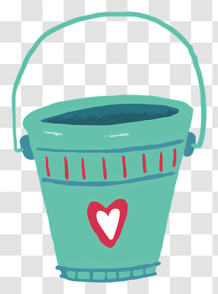 Blue Bucket - Teal Bucket With Heart Design Transparent PNG