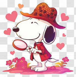 Love Snoopy - Detective Dog With Hearts Illustration Transparent PNG
