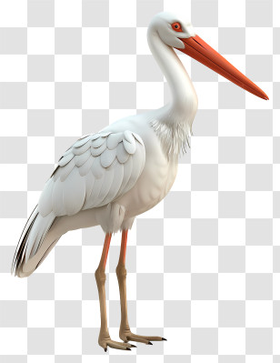 Stork - White Stork With Long Red Beak Transparent PNG