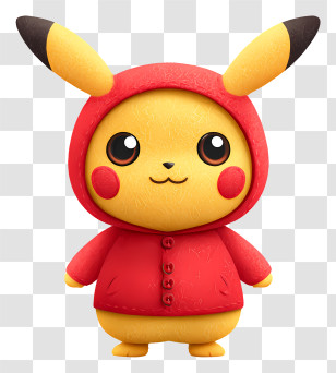 Cute Cartoon Pikachu - Cute Yellow Mascot In Red Hoodie Transparent PNG
