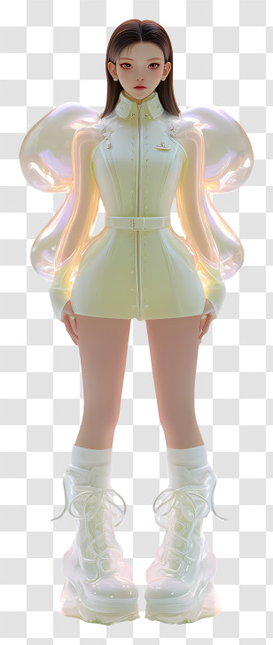 Kpop Girl - Futuristic Glossy Female Character Transparent PNG
