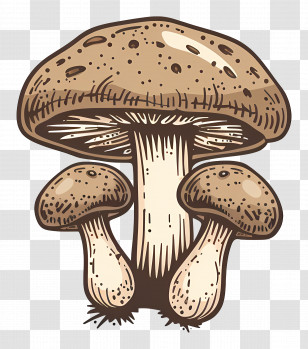 Button Mushroom - Three Brown Mushrooms In An Illustration Transparent PNG