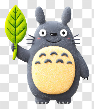 Totoro Holding A Leaf - Totoro Holding Leaf Cartoon Transparent PNG