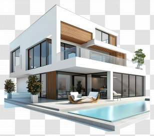 Modern House - Modern White Villa With Outdoor Pool Transparent PNG