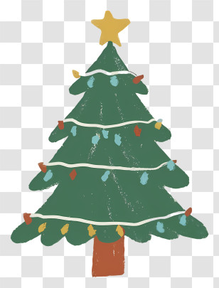 Green Christmas Tree - Decorated Christmas Tree With Star And Lights Transparent PNG